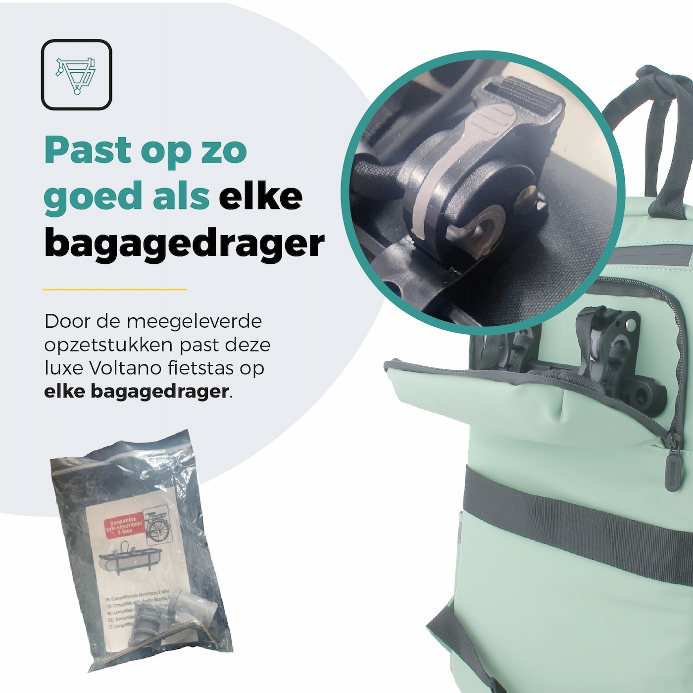 Voltano Daily Enkele Fietstas / Rugtas - Mint groen - Enkele Pakaftas - 100% Waterdicht