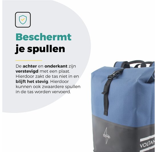 Voltano Dubbele Fietstas Rolltop Reflective Special Edition - Zwart / Lakeblue  - 50 Liter - 100% Waterdicht