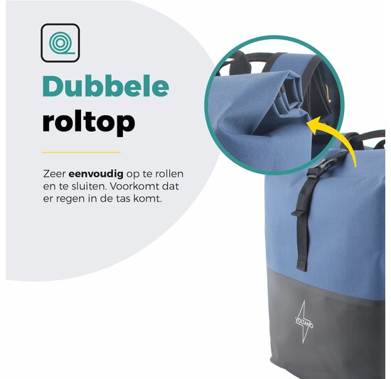Voltano Dubbele Fietstas Rolltop Reflective Special Edition - Zwart / Lakeblue  - 50 Liter - 100% Waterdicht