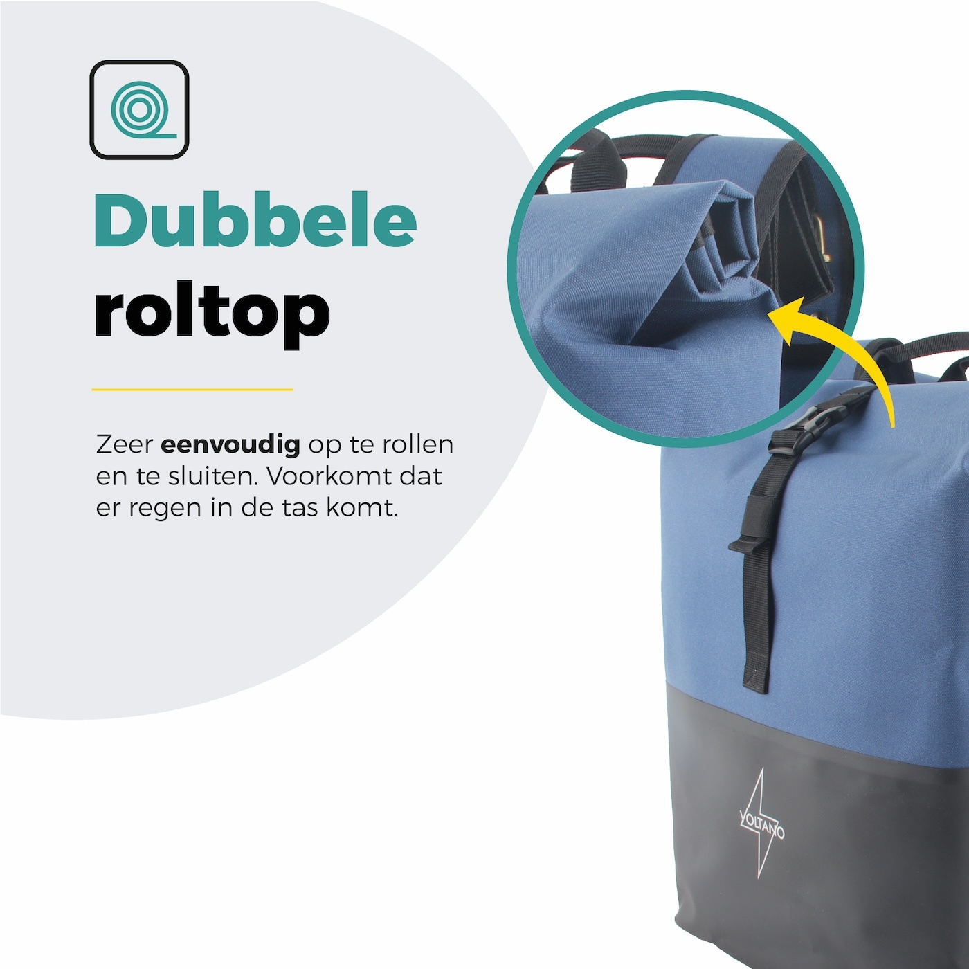 Voltano Dubbele Fietstas Rolltop Reflective Special Edition - Zwart / Lakeblue  - 50 Liter - 100% Waterdicht
