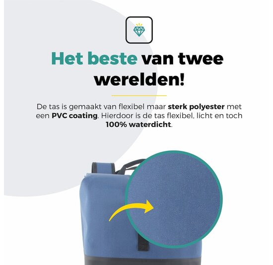 Voltano Dubbele Fietstas Rolltop Reflective Special Edition - Zwart / Lakeblue  - 50 Liter - 100% Waterdicht