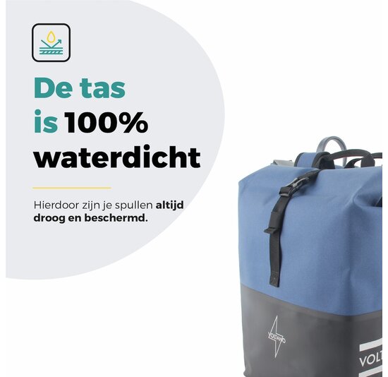 Voltano Dubbele Fietstas Rolltop Reflective Special Edition - Zwart / Lakeblue  - 50 Liter - 100% Waterdicht