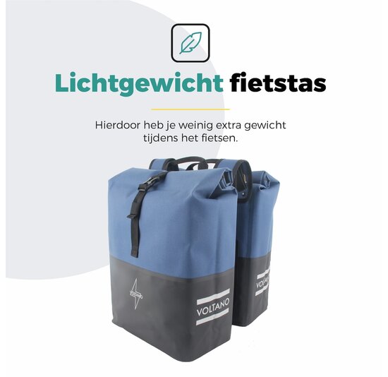 Voltano Dubbele Fietstas Rolltop Reflective Special Edition - Zwart / Lakeblue  - 50 Liter - 100% Waterdicht