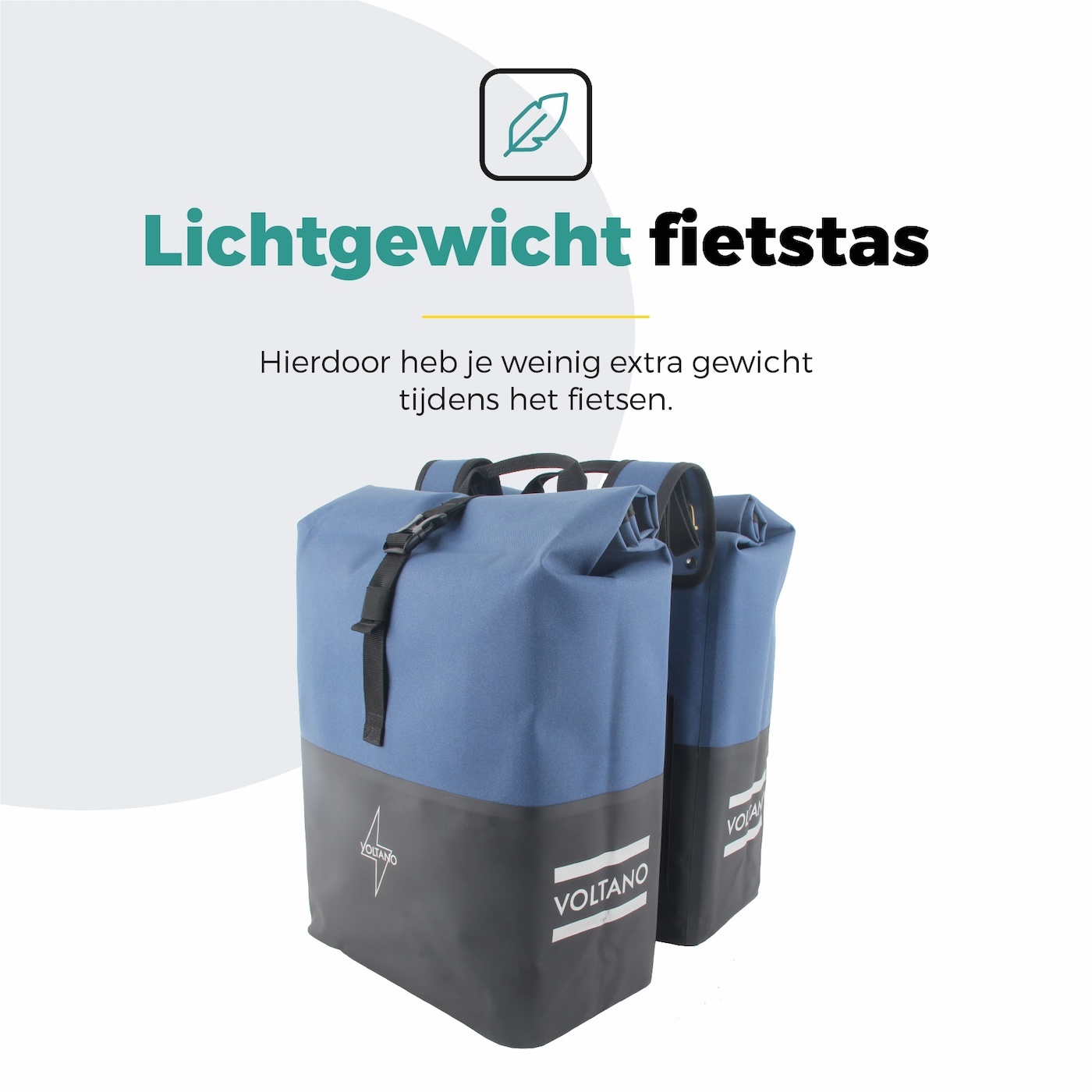 Voltano Dubbele Fietstas Rolltop Reflective Special Edition - Zwart / Lakeblue  - 50 Liter - 100% Waterdicht