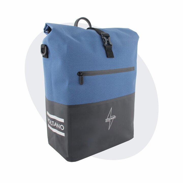 Voltano Enkele Fietstas Rolltop Reflective Special Edition - Zwart / Lakeblue - 25 Liter - 100% Waterdicht
