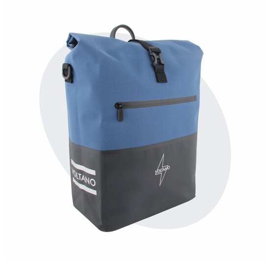 Voltano Enkele Fietstas Rolltop Reflective Special Edition - Zwart / Lakeblue - 25 Liter - 100% Waterdicht