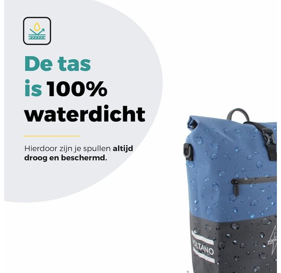 Voltano Enkele Fietstas Rolltop Reflective Special Edition - Zwart / Lakeblue - 25 Liter - 100% Waterdicht