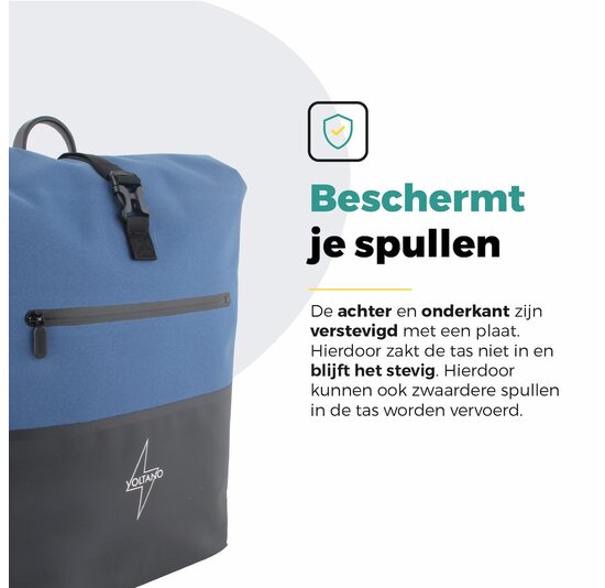 Voltano Enkele Fietstas Rolltop Reflective Special Edition - Zwart / Lakeblue - 25 Liter - 100% Waterdicht