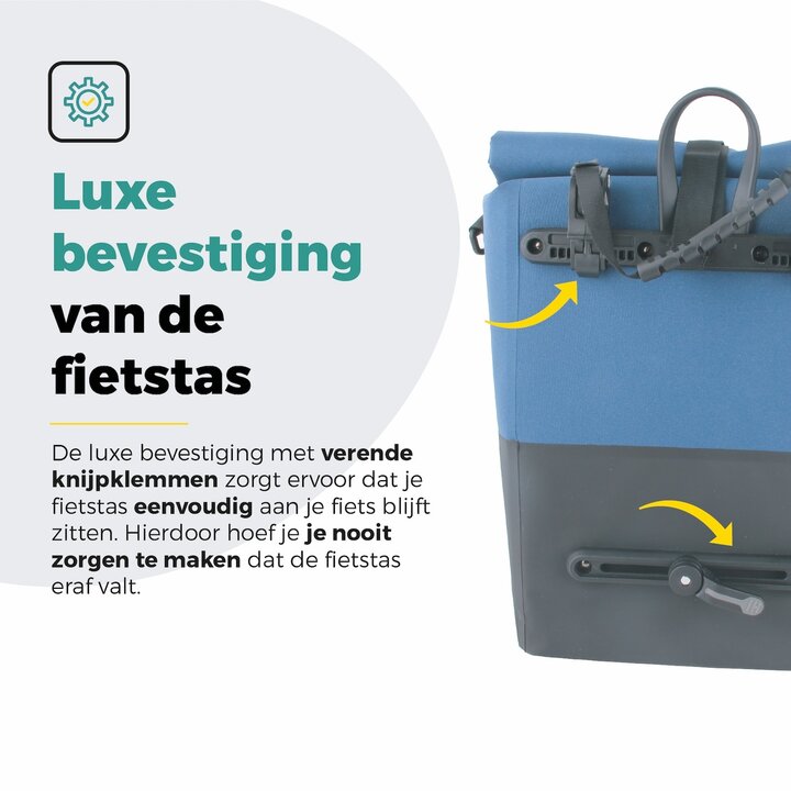 Voltano Enkele Fietstas Rolltop Reflective Special Edition - Zwart / Lakeblue - 25 Liter - 100% Waterdicht