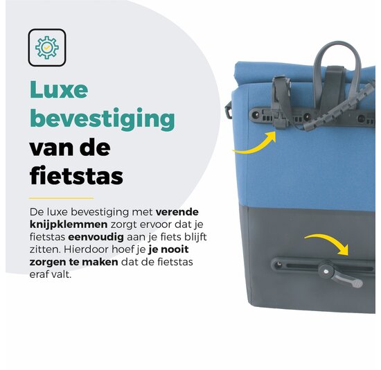 Voltano Enkele Fietstas Rolltop Reflective Special Edition - Zwart / Lakeblue - 25 Liter - 100% Waterdicht