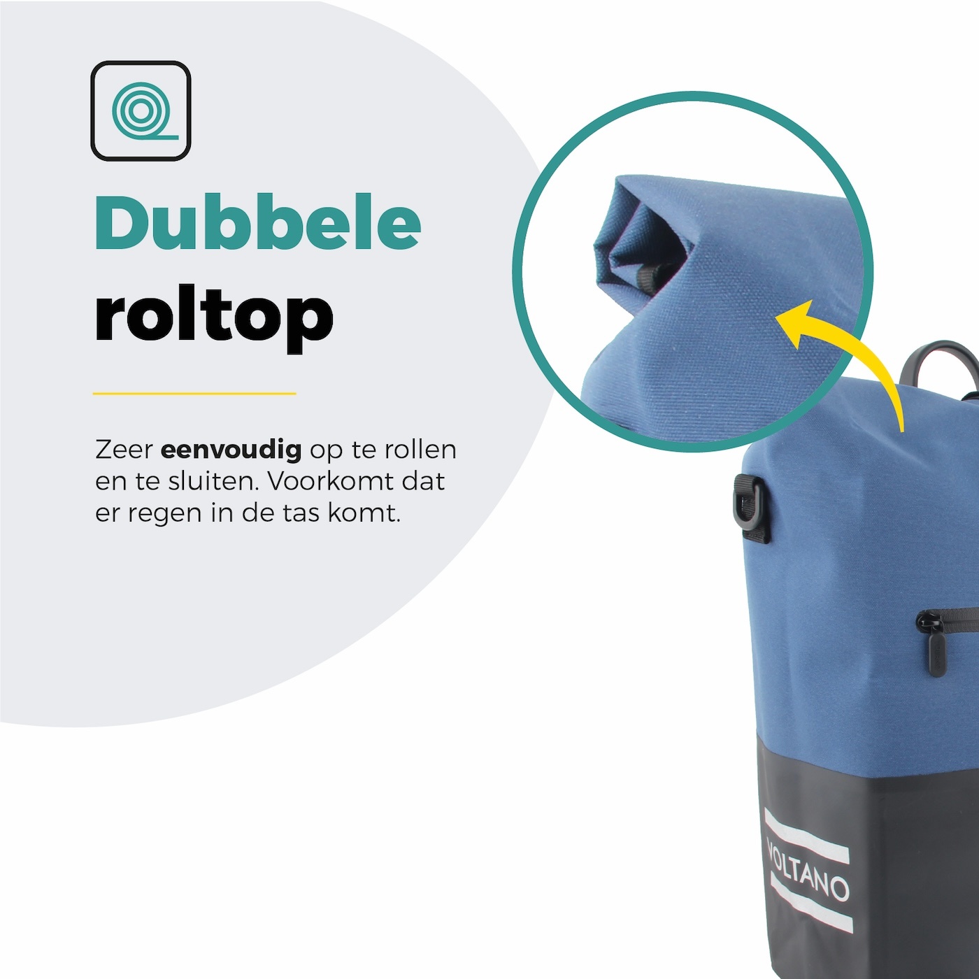 Voltano Enkele Fietstas Rolltop Reflective Special Edition - Zwart / Lakeblue - 25 Liter - 100% Waterdicht