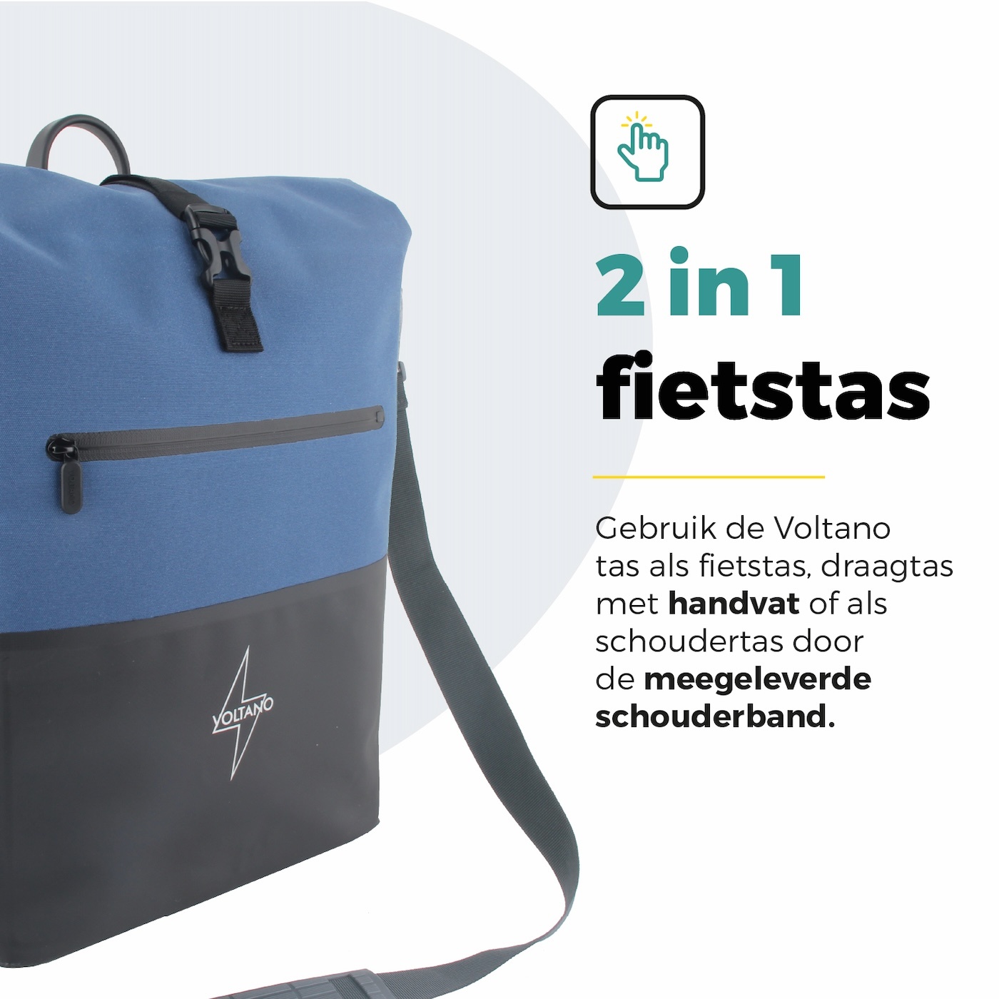 Voltano Enkele Fietstas Rolltop Reflective Special Edition - Zwart / Lakeblue - 25 Liter - 100% Waterdicht