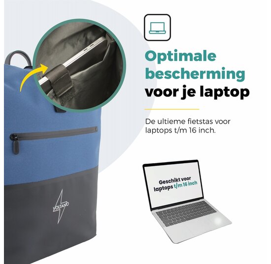 Voltano Enkele Fietstas Rolltop Reflective Special Edition - Zwart / Lakeblue - 25 Liter - 100% Waterdicht