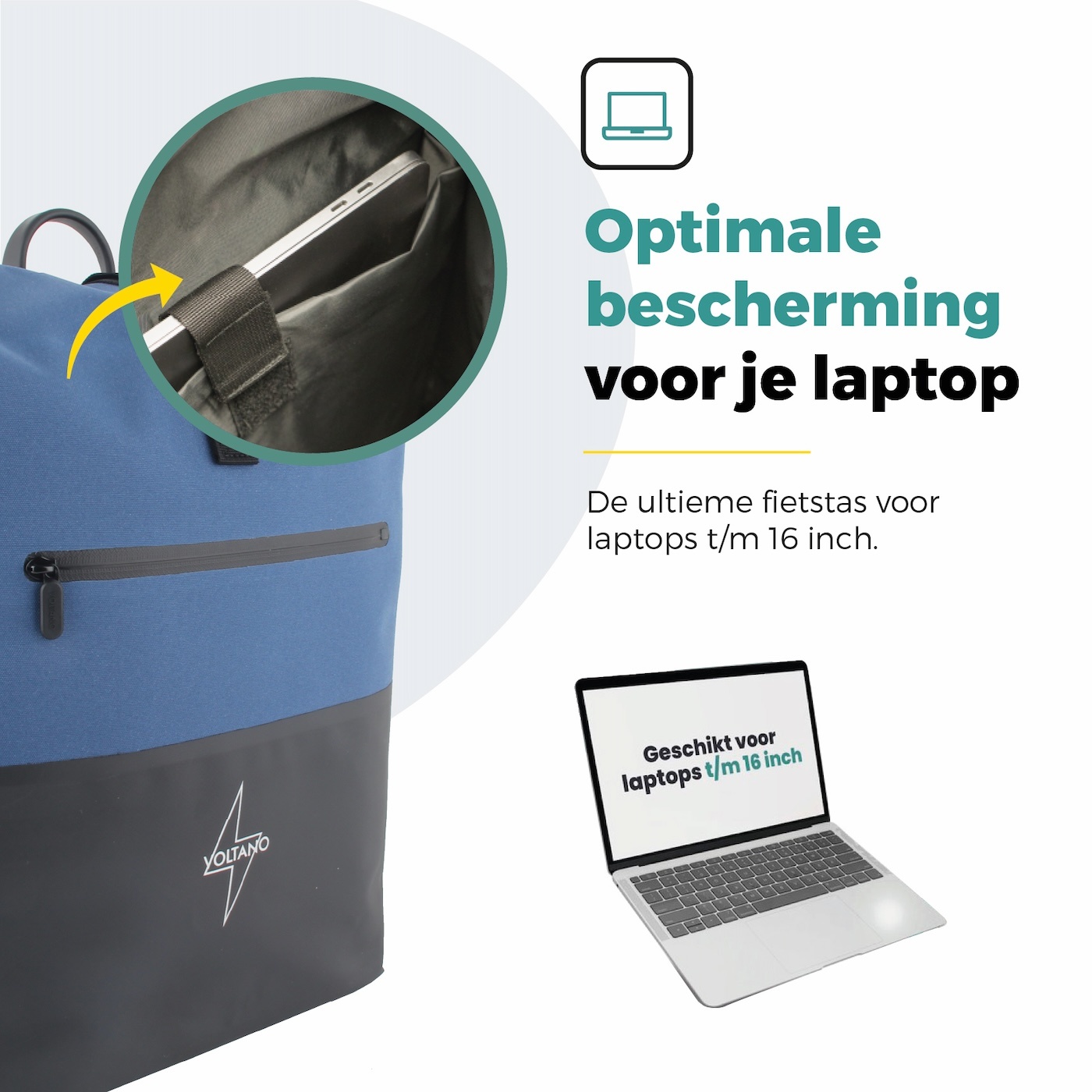 Voltano Enkele Fietstas Rolltop Reflective Special Edition - Zwart / Lakeblue - 25 Liter - 100% Waterdicht