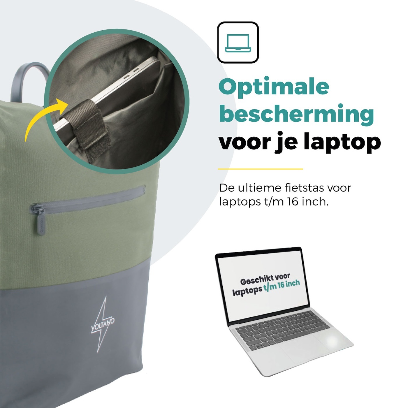 Voltano Enkele Fietstas Rolltop Reflective Special Edition - Zwart / Olijfgroen - 25 Liter - 100% Waterdicht