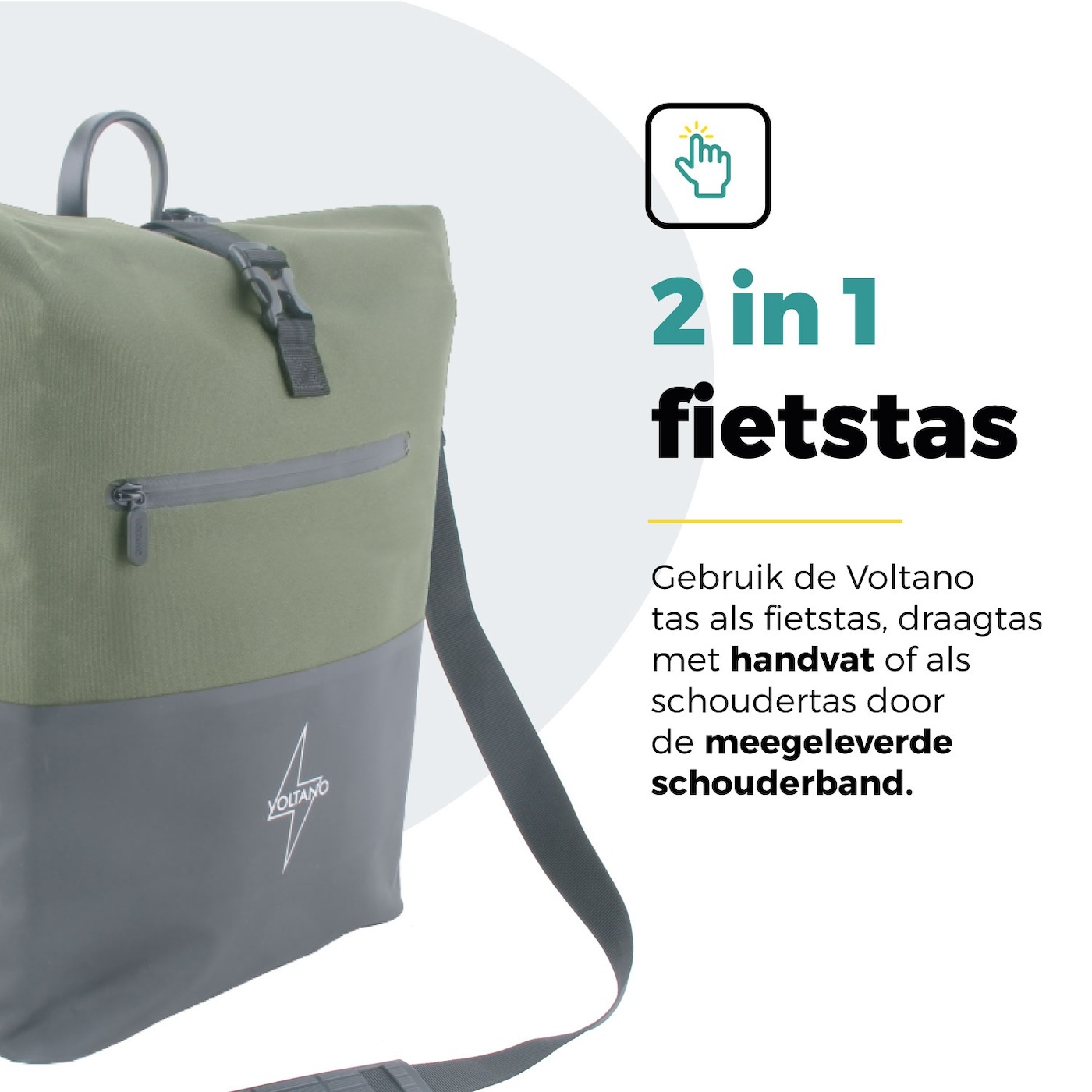 Voltano Enkele Fietstas Rolltop Reflective Special Edition - Zwart / Olijfgroen - 25 Liter - 100% Waterdicht