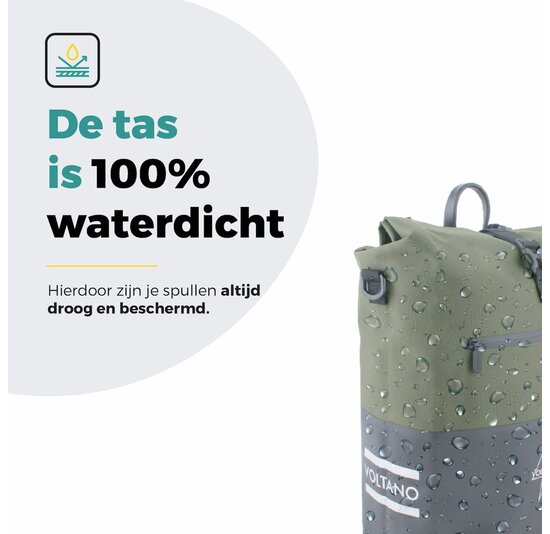 Voltano Enkele Fietstas Rolltop Reflective Special Edition - Zwart / Olijfgroen - 25 Liter - 100% Waterdicht