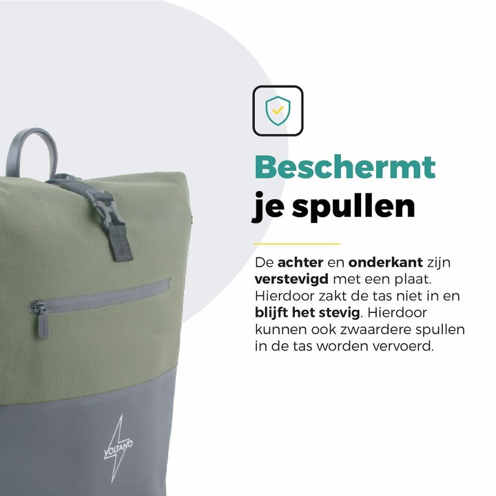 Voltano Enkele Fietstas Rolltop Reflective Special Edition - Zwart / Olijfgroen - 25 Liter - 100% Waterdicht
