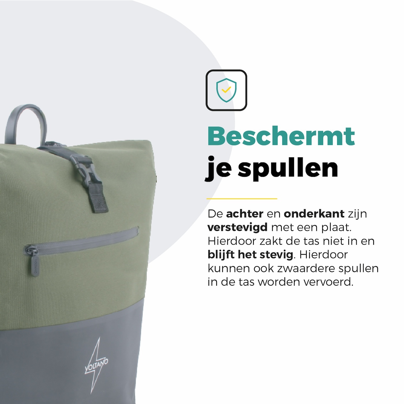 Voltano Enkele Fietstas Rolltop Reflective Special Edition - Zwart / Olijfgroen - 25 Liter - 100% Waterdicht