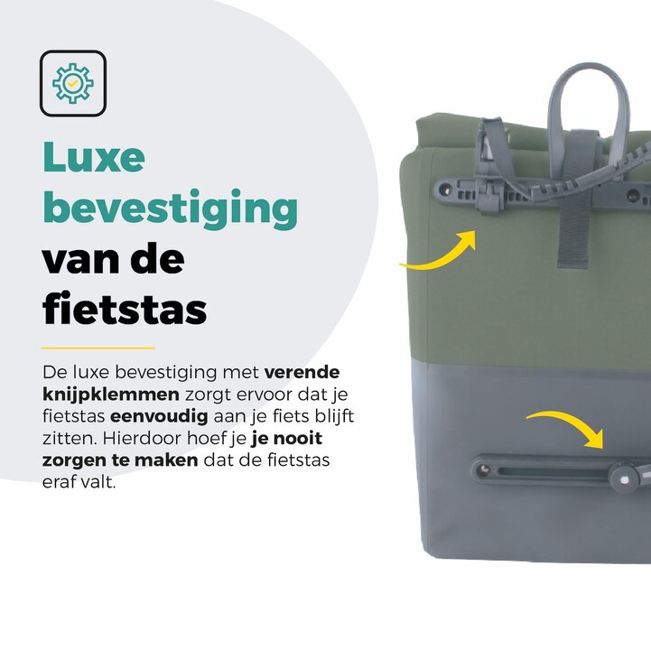 Voltano Enkele Fietstas Rolltop Reflective Special Edition - Zwart / Olijfgroen - 25 Liter - 100% Waterdicht