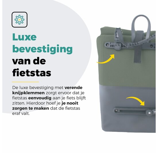 Voltano Enkele Fietstas Rolltop Reflective Special Edition - Zwart / Olijfgroen - 25 Liter - 100% Waterdicht