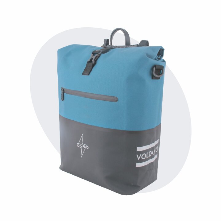 Voltano Enkele Fietstas Rolltop Reflective Special Edition - Zwart / Blauw - 25 Liter - 100% Waterdicht