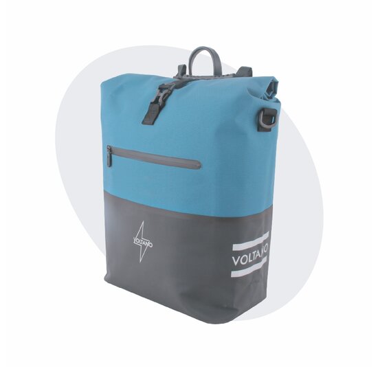 Voltano Enkele Fietstas Rolltop Reflective Special Edition - Zwart / Blauw - 25 Liter - 100% Waterdicht