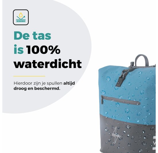 Voltano Enkele Fietstas Rolltop Reflective Special Edition - Zwart / Blauw - 25 Liter - 100% Waterdicht