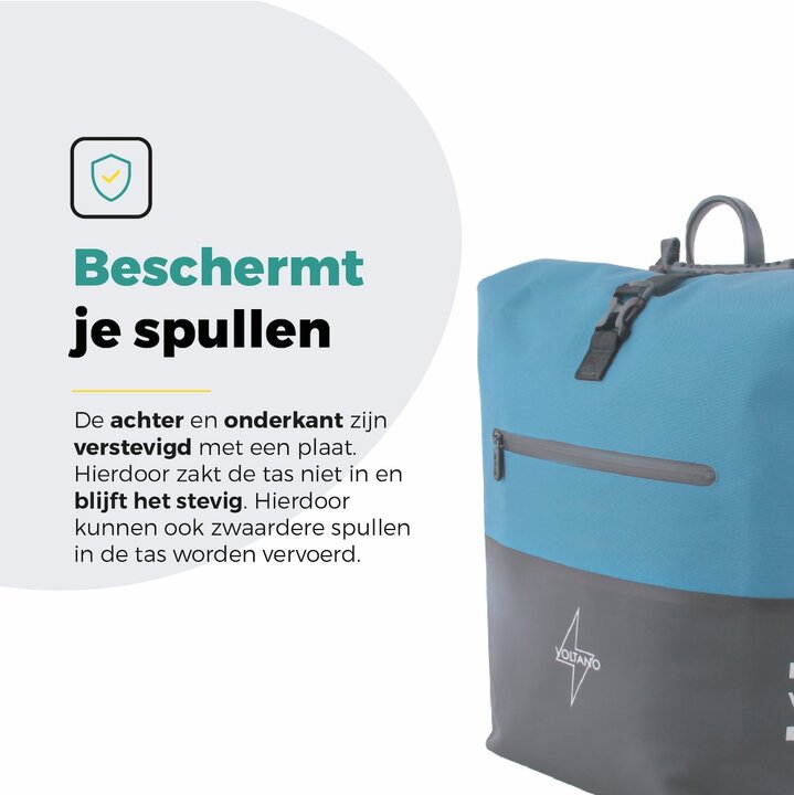 Voltano Enkele Fietstas Rolltop Reflective Special Edition - Zwart / Blauw - 25 Liter - 100% Waterdicht