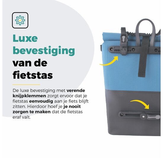 Voltano Enkele Fietstas Rolltop Reflective Special Edition - Zwart / Blauw - 25 Liter - 100% Waterdicht