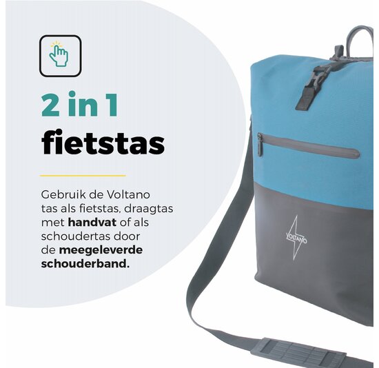 Voltano Enkele Fietstas Rolltop Reflective Special Edition - Zwart / Blauw - 25 Liter - 100% Waterdicht