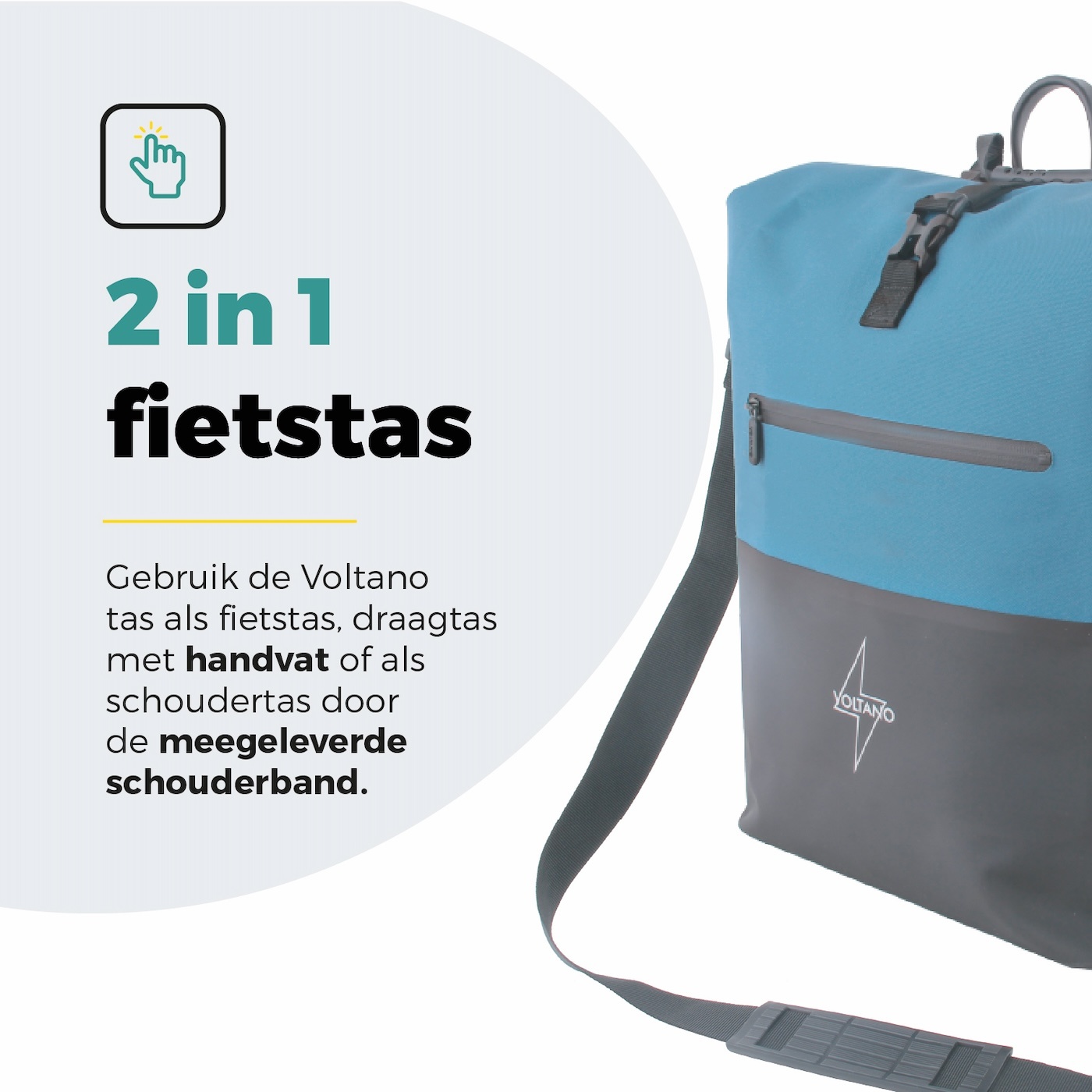 Voltano Enkele Fietstas Rolltop Reflective Special Edition - Zwart / Blauw - 25 Liter - 100% Waterdicht