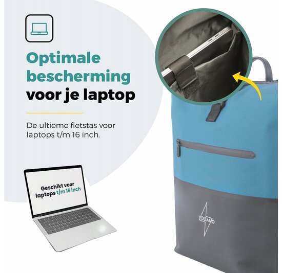 Voltano Enkele Fietstas Rolltop Reflective Special Edition - Zwart / Blauw - 25 Liter - 100% Waterdicht