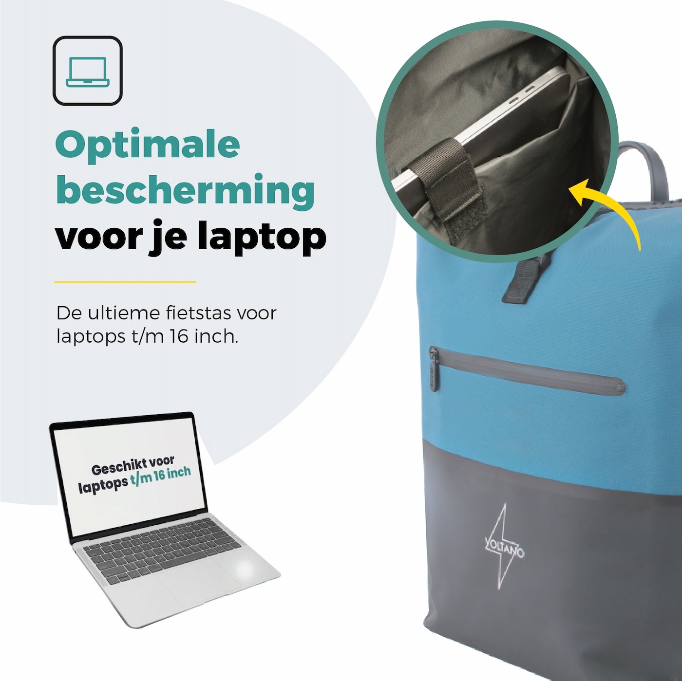 Voltano Enkele Fietstas Rolltop Reflective Special Edition - Zwart / Blauw - 25 Liter - 100% Waterdicht