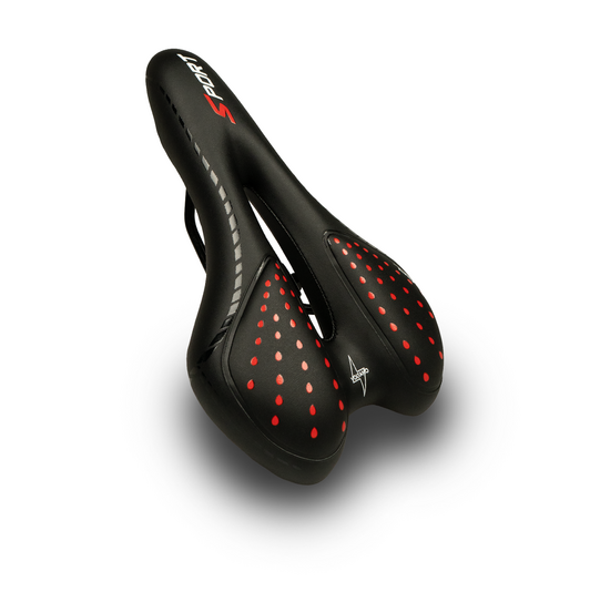 Voltano Sport Trekking Fietszadel – Zwart / Rood - Unisex – Strawberry