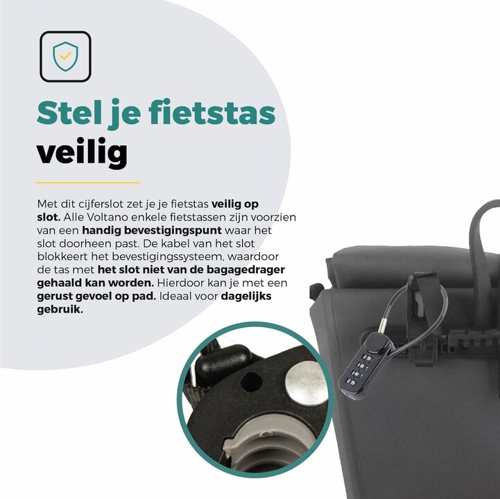 Voltano Luxe Fietstas Slot - Hangslot / Cijferslot - Zwart