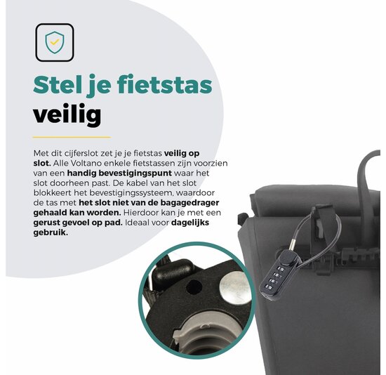 Voltano Luxe Fietstas Slot - Hangslot / Cijferslot - Zwart