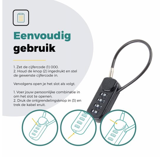 Voltano Luxe Fietstas Slot - Hangslot / Cijferslot - Zwart