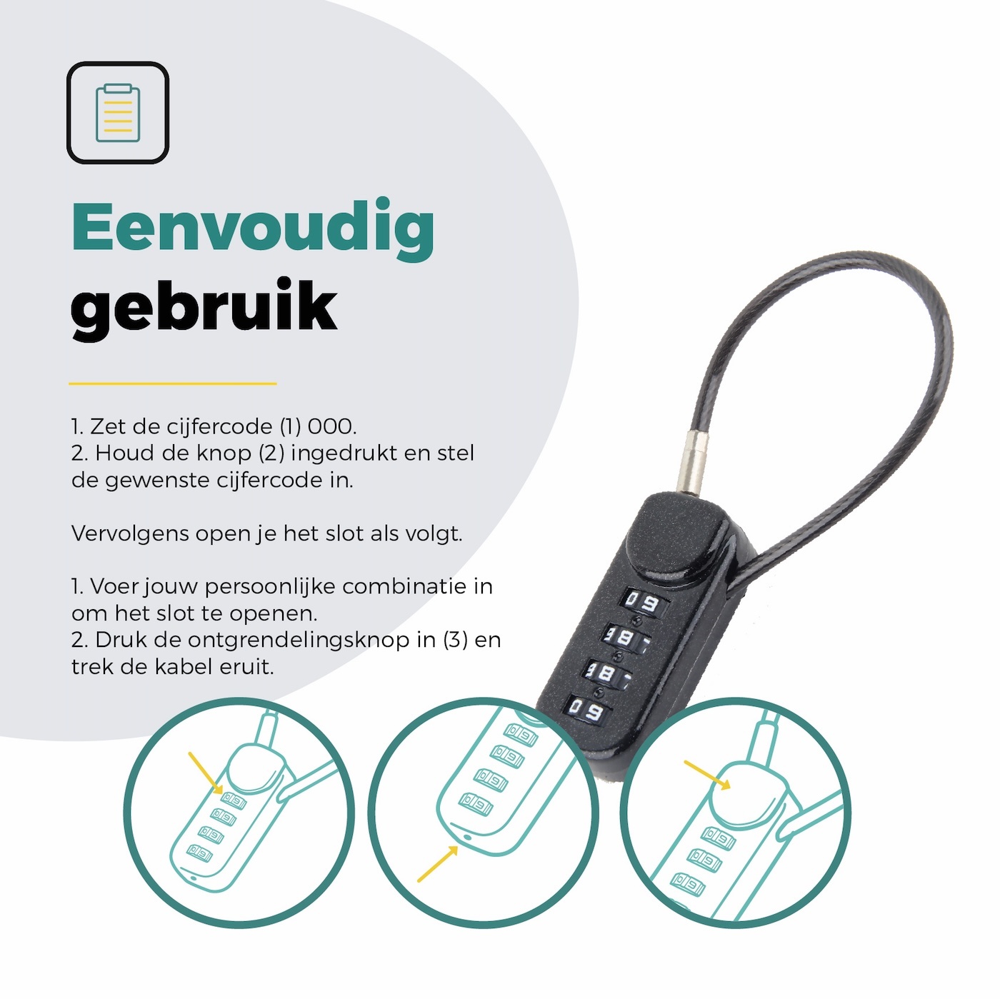 Voltano Luxe Fietstas Slot - Hangslot / Cijferslot - Zwart