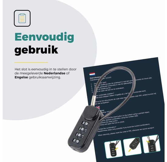 Voltano Luxe Fietstas Slot - Hangslot / Cijferslot - Zwart