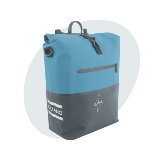 Voltano Enkele Fietstas Rolltop Reflective Special Edition - Zwart / Blauw - 25 Liter - 100% Waterdicht