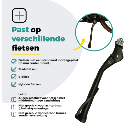 Voltano Enkele Fietsstandaard Verstelbaar - Zwart - 24'' t/m 28'' - 18 MM Montage