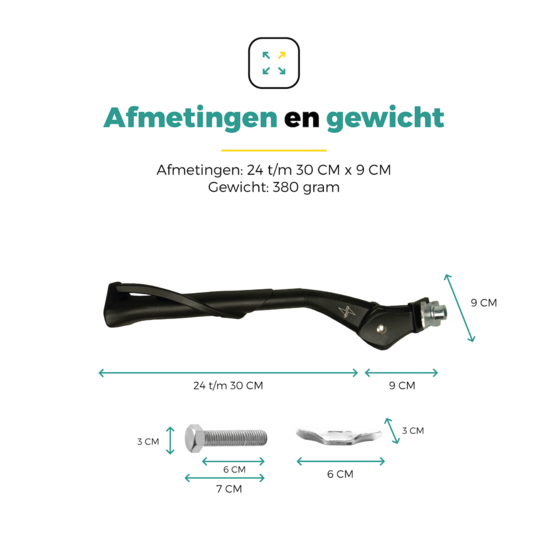 Voltano Enkele Fietsstandaard Verstelbaar - Zwart - 24'' t/m 28'' - 18 MM Montage
