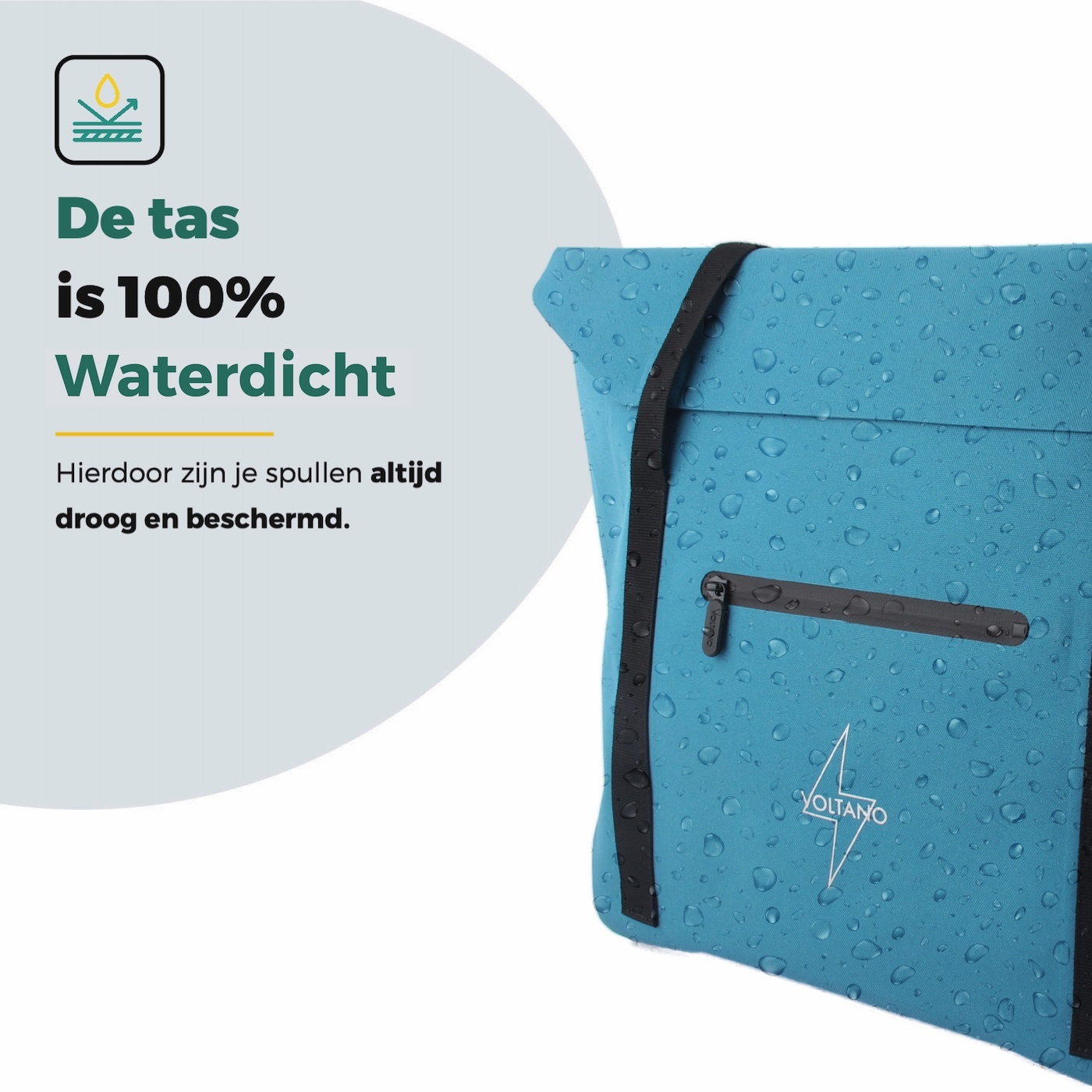 Voltano Shopper Enkele Fietstas - Reflective Blauw - 22-27 Liter - Waterdicht