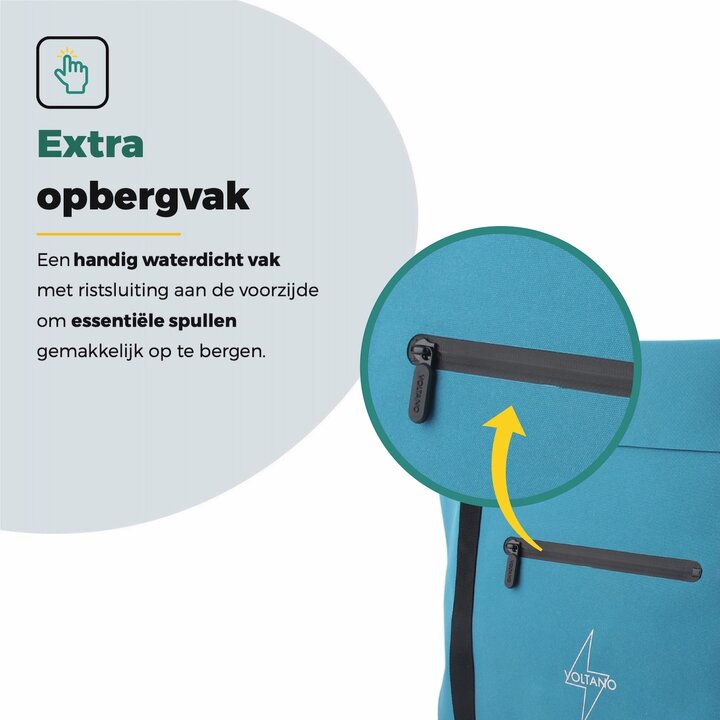 Voltano Shopper Enkele Fietstas - Reflective Blauw - 22-27 Liter - Waterdicht