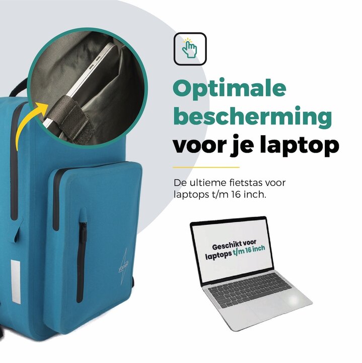 Voltano City Enkele Fietstas Rugzak E-bike - Reflective Blauw - Codeslot - Laptopvak - Waterdicht