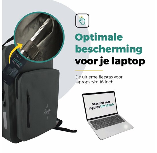 Voltano City Enkele Fietstas Rugzak E-bike - Reflective Grijs / Groen - Codeslot - Laptopvak - Waterdicht