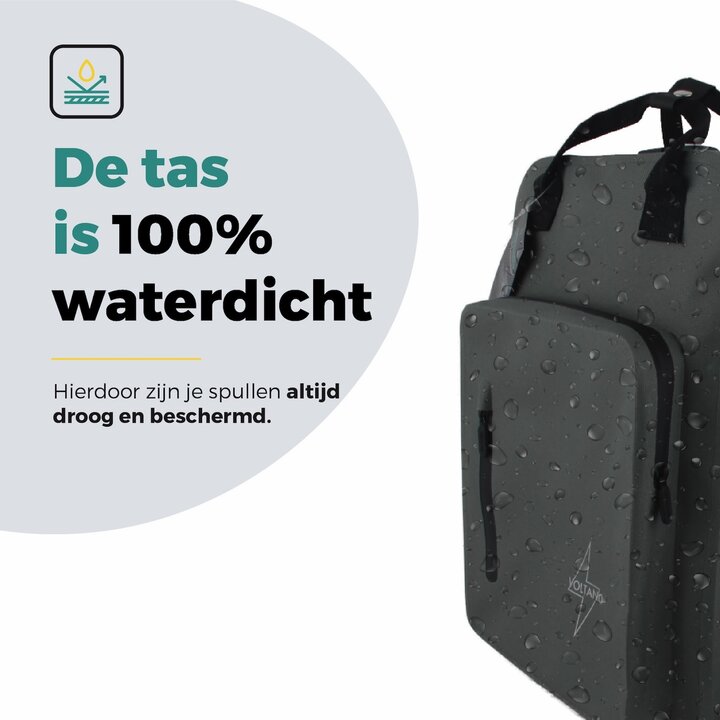 Voltano City Enkele Fietstas Rugzak E-bike - Reflective Grijs / Groen - Codeslot - Laptopvak - Waterdicht