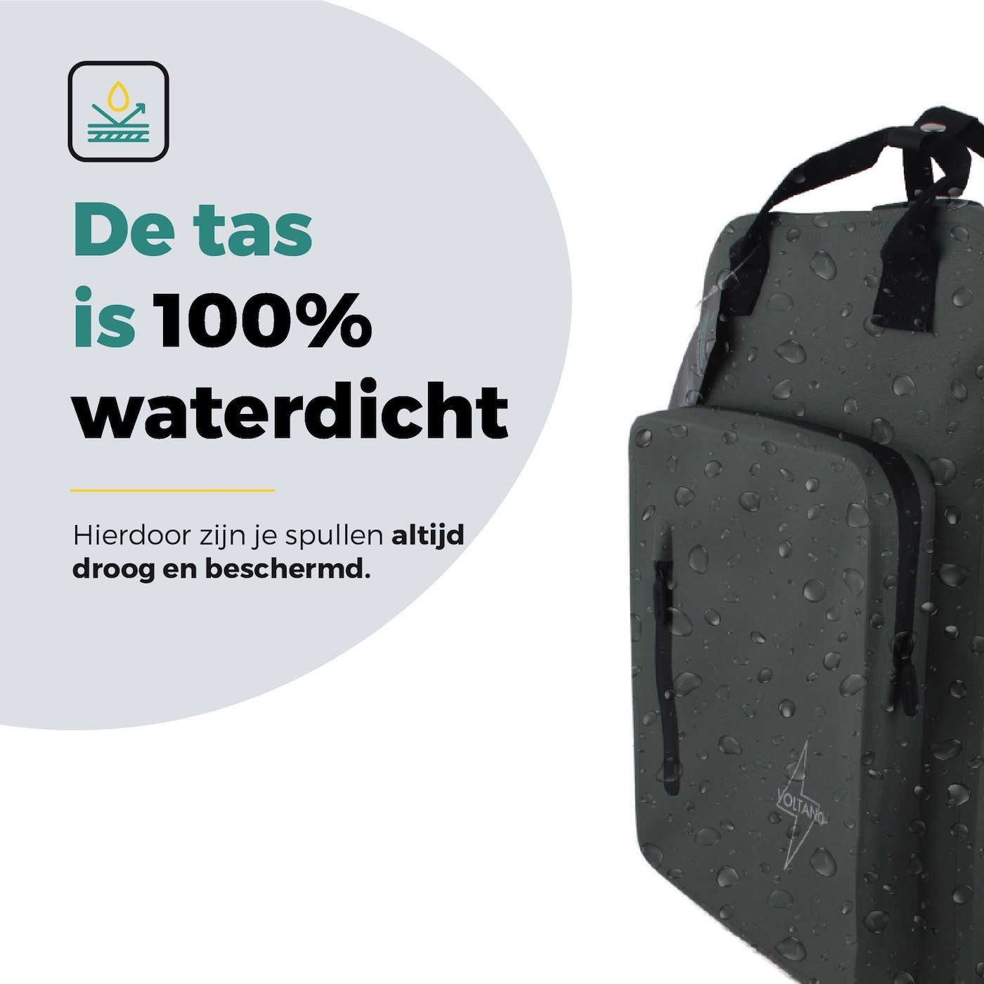 Voltano City Enkele Fietstas Rugzak E-bike - Reflective Grijs / Groen - Codeslot - Laptopvak - Waterdicht
