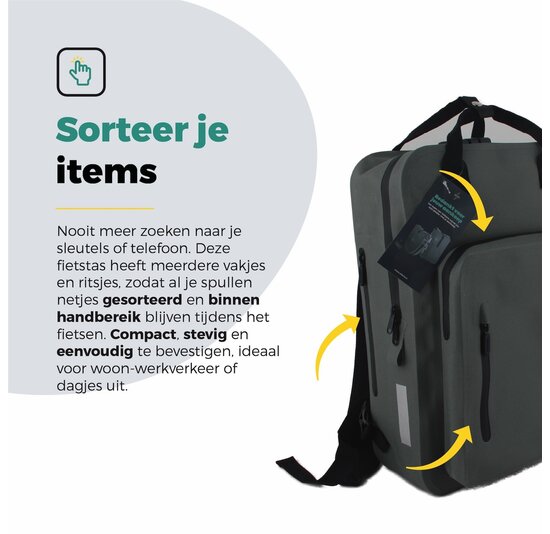 Voltano City Enkele Fietstas Rugzak E-bike - Reflective Grijs / Groen - Codeslot - Laptopvak - Waterdicht